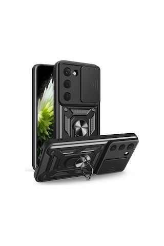 Zore Tecno Spark 40 Pro Kılıf Magnetik Standlı Kamera Korumalı Zore Sürgülü Vega Kapak - Mavi
