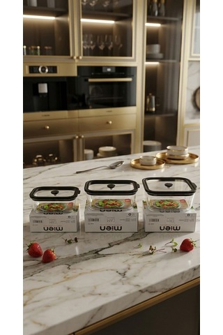 Vakumlu Cam Saklama Kabı Siyah Kapak 1380 Ml- Mien Silikon Contalı Sızdırmaz Cam Saklama Kabı 1380ml Siyah - Şeffaf