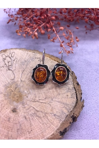 Nsa Gümüş Kehribar Taşlı Gümüş Küpe 925 Ayar N11.65662