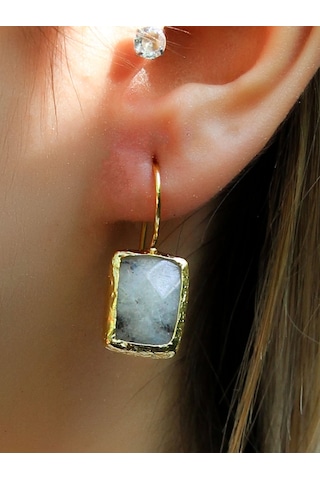 Doğal Taş Aytaşı Doğal Taşlı Gold Kaplama Kadın Küpe Euku3ayg Beyaz