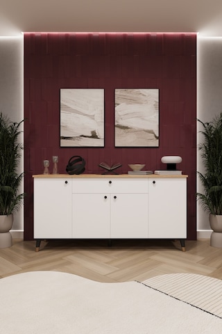 Lüks Konsol Tv Ünitesi %100 Mdf Salon Ve Yemek Odası Ünitesi Knsl03 Beyaz - Karına