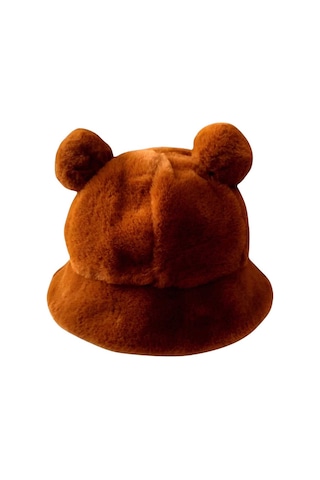 Uniquetrenders Kadın Sevimli Ayı Kulak Peluş Bucket Şapka Kahverengi