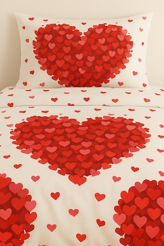 Çift Kişilik Desenli Nevresim + 2 Adet Kapaklı Yastık Kılıfı Koyu Kırmızı