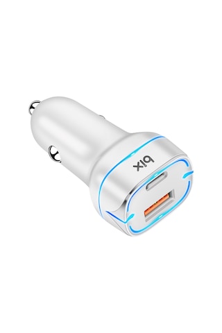 Bix BX-CCP36WT 36W QC 3.0 USB Type-C PD Araç İçi Hızlı Şarj Adaptörü Beyaz