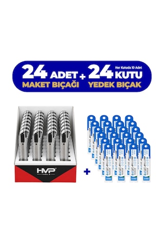 Metal Maket Bıçağı Seti 24 Adet + 240 Adet 24 Kutu Yedek Bıçak Ucu