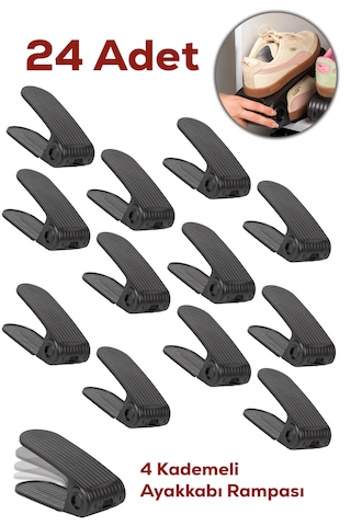 Porsima 5302 24lü Ayakkabı Rampası Ayakkabı Düzenleyici Dolap İçi Organizer- Siyah Siyah