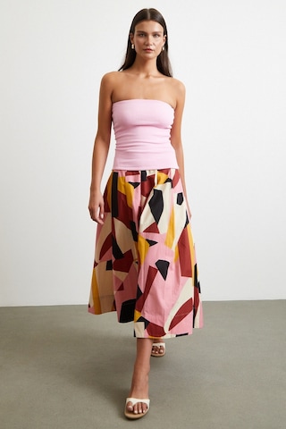 Desenli Midi Etek Pembe Pembe