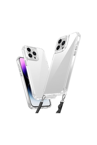Goocamp Apple Uyumlu iPhone 14 Pro Kılıf Aihttgli Takılabilir Askı Aparatlı Snap Silikon Kapak-şe Şeffaf