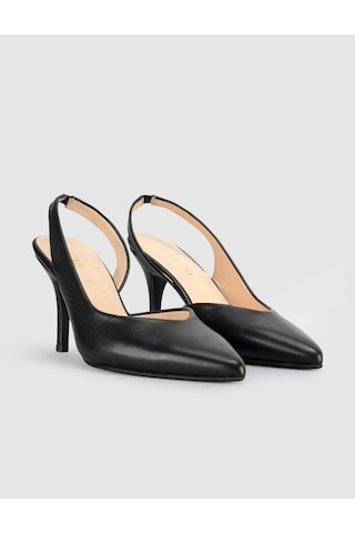 Cabani Siyah Süet Hakiki Deri Slingback Stiletto Kadın Ayakkabı