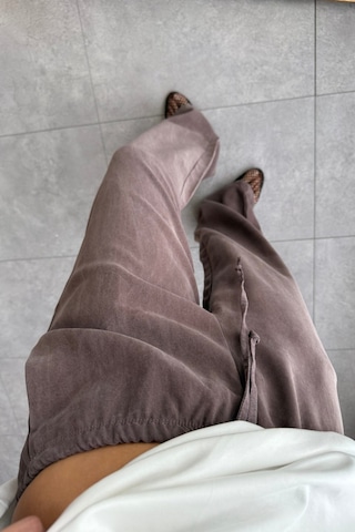 Feela Moda 2008 Bağcıklı Beli Lastikli Yıkamalı Modal Dokuma Palazzo Kadın Pantolon Kahverengi