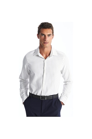 Lcw Busıness Bej Slim Fit Uzun Kollu Çizgili Armürlü Erkek Gömlek