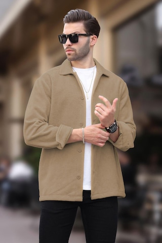 Madmext Camel Düğmeli Erkek Polar Gömlek 6753 Camel