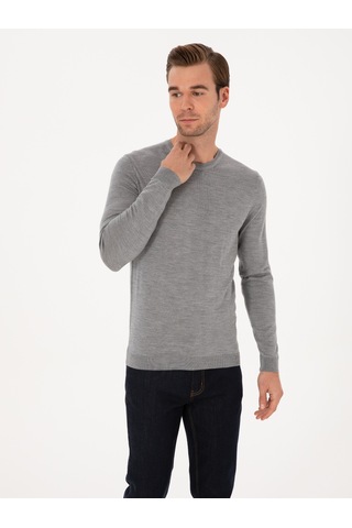 Cacharel Gri Slim Fit Kaşmir İpek Karışımlı Bisiklet Yaka Triko Kazak