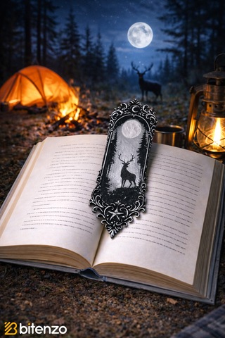 Gece Ve Geyik Silüeti Temalı Kitap Ayracı