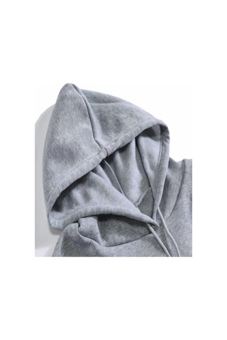 Unisex Oversize Brooklyn Baskılı Kapüşonlu Gri Sweatshirt. Gri