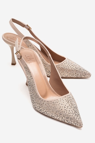 Luvishoes Johanna Ten Altın Taşlı Kadın Topuklu Ayakkabı Ten