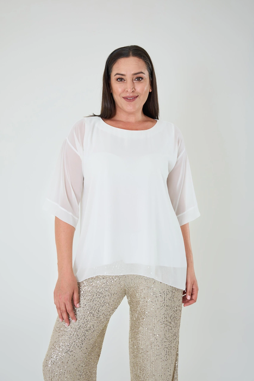 Lilas Xxl Büyük Beden Ekru Renkli Şifon Abiye Bluz Mavi