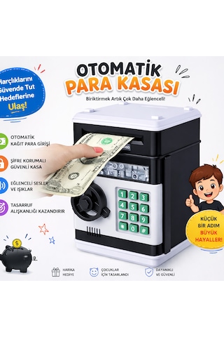 Çocuklar İçin Dijital Şifreli Para Kasası Otomatik Kağıt Para Girişli Eğlenceli Kumbara