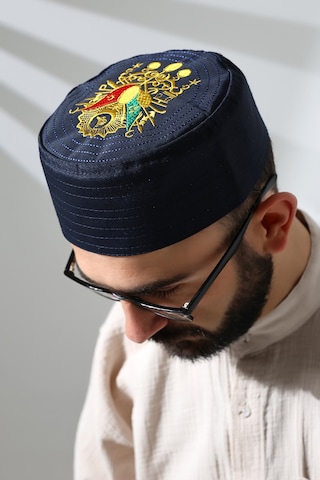 Osmanlı Arma Desenli Kalıp Kumaş Takke Lacivert Lacivert