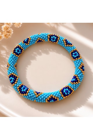 Chichibeads Mavi Nazarboncuğu Desenli Kolye Bileklik Set Altın - Mavi