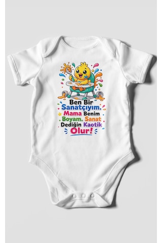 Morivokids Ben Bir Sanatçıyım Yazılı Kısa Kollu Bebek Body %100 Pamuk Beyaz