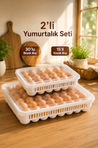 Porsima Peggy 45'li Yumurtalık Seti 15'li + 30'lu Yumurtalık, Buzdolabı Uyumlu Yumurta Saklama Kabı, Bpa İçermez, Kapaklı Yumurta Kutusu Yumurtalık Buzdolabı Organizeri Saklama Kabı Beyaz