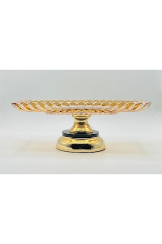 Metal Ayaklı Gold Kristal Cam Sunumluk Tabak