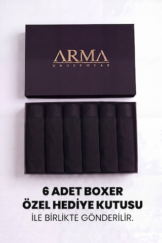 Arma Yıldız Erkek Premium Bambu Siyah Boxer 6'lı Hediye Kutulu Damat Bohçası Ve Çeyiz Seti Siyah-6