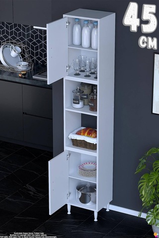 Bade 45 Cm 2 Kapaklı Açık Raflı Çok Amaçlı Mutfak Kiler Dolabı Banyo Dolabı Boy Dolabı 45x213x32 Cm Beyaz