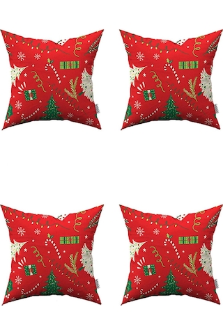 Kırmızı Yılbaşı Temalı 4'lü Kırlent Kılıfı Seti 4kmbs220