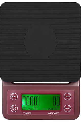 Yaozixa Dijital Mutfak Terazisi - Hassas 3kg/0.1g Ölçüm, Zamanlayıcılı, Tare Fonksiyonlu, Büyük Lcd Ekran Bordo