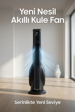 Smart Akıllı Turbo Fan Auhma Led Ekranlı Kumandalı 90 Hareketli Serinletici Soğutucu Vantilatör