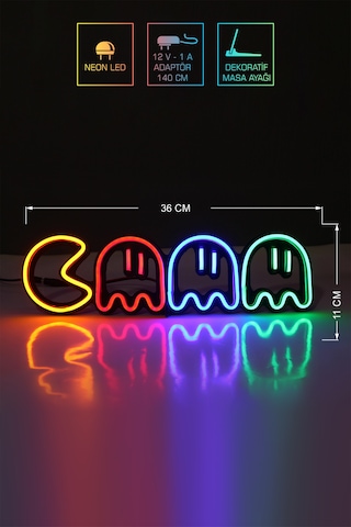 İstasyon Neon Grafik Pac Man Neon Led / Pac-man Gece Lambası / Pacman Dekoratif Lamba / Işıklı Oyun Karakteri / Gamer Ambians Işığı Renkli