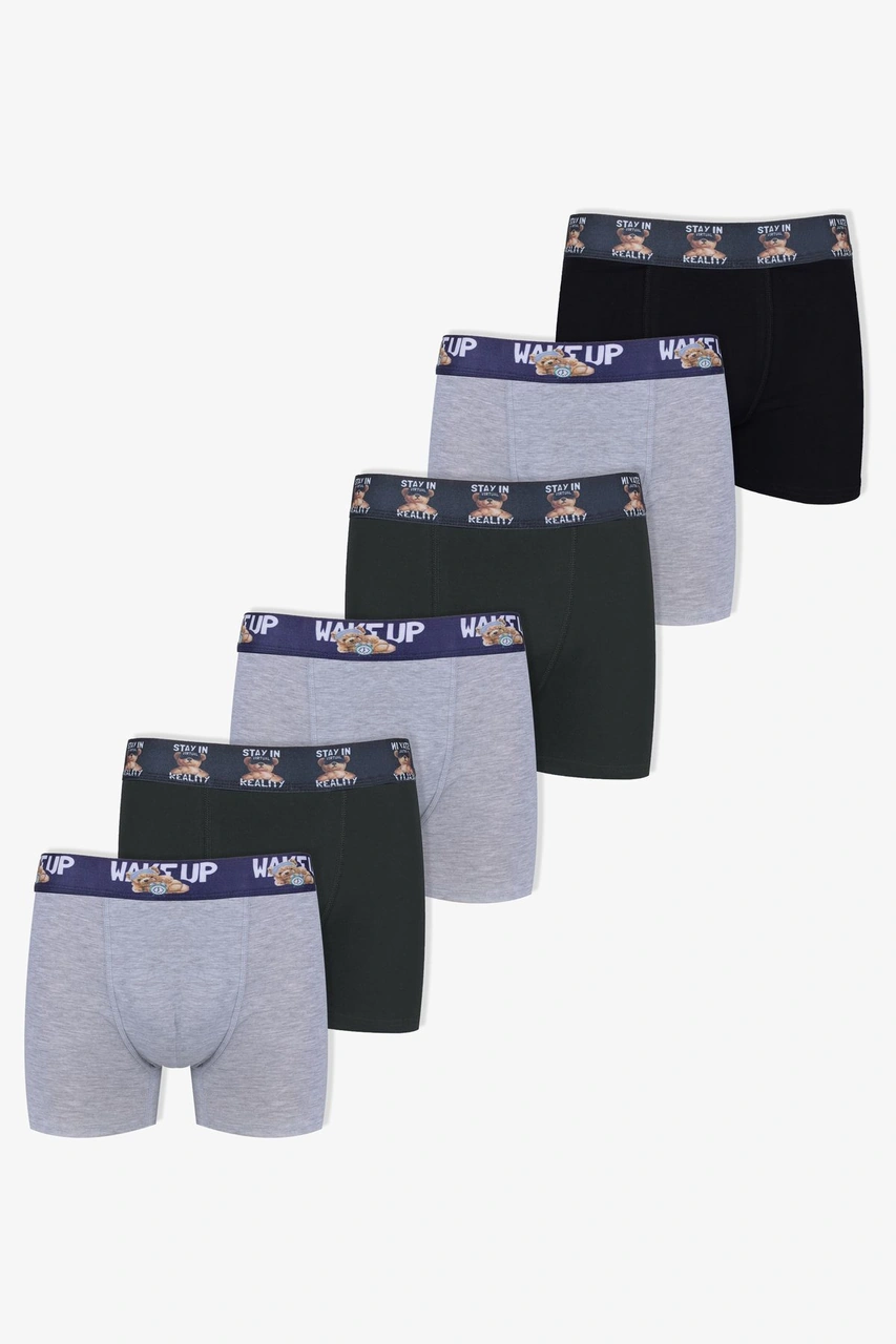 Erkek 6'lı Pamuklu Likralı Boxer Ko9003bx-35 Siyah - Gri
