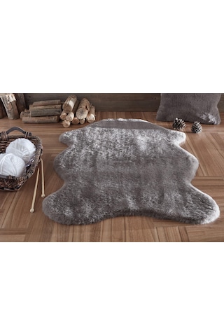 Jassrug Tavşan Tüyü Kürk Post Halı 100x140 Antrasit Antrasit