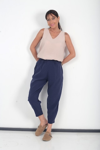By Saygı Kadın Beli Lastikli Cepli İtalyan Cotton Lyocell Şalvar Pantolon Lacivert