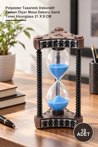 10 Adet Kum Saati Polyester Tasarımlı Dekoratif Zaman Ölçer Masa Dekoru Sand Timer Hourglass 21 X 9 Cm Diğer