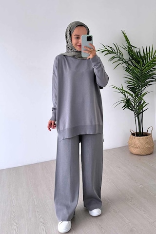 Ka Hijab Işıltılı Merserize Takım - Gri