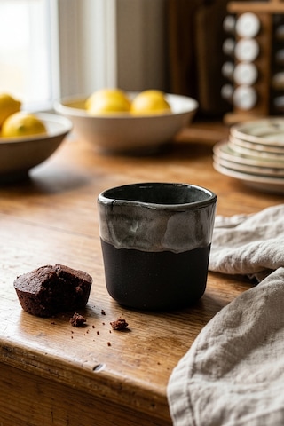 Must Siyah Beyaz Stoneware El Yapımı Mug Fincan 2li Set 8634