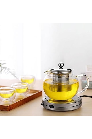 Çıkarılabilir İç Paslanmaz Çelik Süzgeci İle Cam Demlik Üst Güvenli Su Isıtıcısı Şeffaf Ve Gümüş Çaydanlıklar Amber