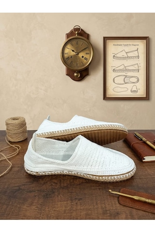 Orifkozmo %100 El Yapımı El Örgüsü Erkek Espadril & Hafif Casual Yazlık Ayakkabı Beyaz