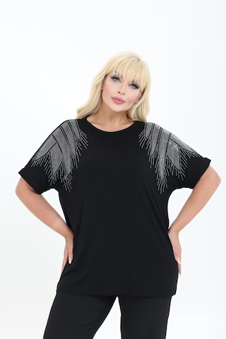 Bambu Bluz Yarasa Kol Taş Detaylı M-6xl Siyah