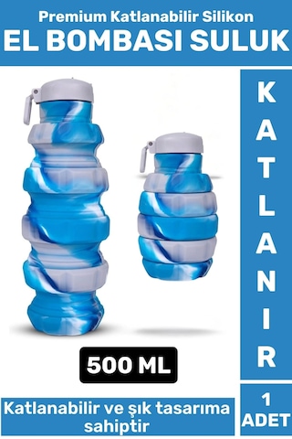 Wintoup Premium Portatif Bpa Free Şık Kamp Spor Seyahat Silikon Katlanabilir El Bombası Suluk 500 Ml Çok Renkli
