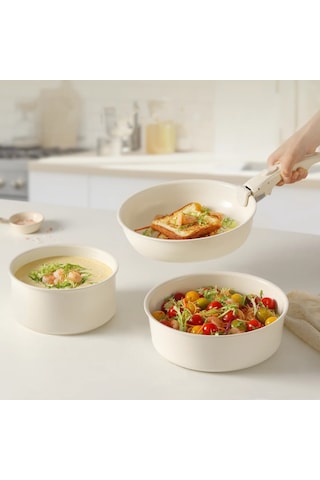 Kapris Beta 15 Parça Seramik Döküm Tencere Tava Seti Beige Bej