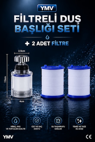Ymv Filtreli Musluk Başlığı 360 Derece Hareketli Döner Musluk Aparatı 2 Adet Yedek Filtreli