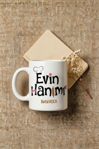 Evin Hanımı Yazılı Kupa Bardak - Komik Tasarım Baskılı Seramik Hediye Kupa Bardak Çok Renkli