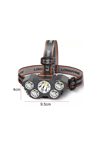 Çok Fonksiyonlu 5 Led Şarjlı Ultra Güçlü Kafa Lambası Feneri Ipx5 Su Geçirmez Litym Lion Batarya X5 Diğer