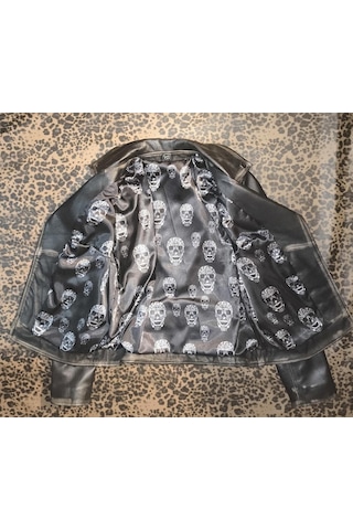 Nyc Giyim Tekstil & Deri Hakiki Deri Kadın Ceket Slim-fit Biker Şeytan Figürlü Mont Siyah - Kahverengi