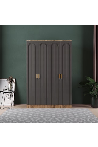 Mila 4 Kapaklı Eko Bazalı Gardırop - Mdf Kapak Antrasit