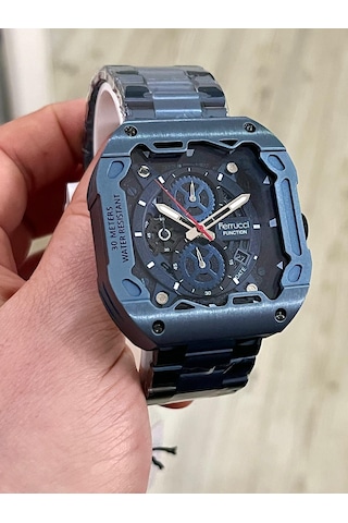 Ferrucci Kare Kadran Mavi Renk Fonksiyonları Aktif Takvimli 45mm Kasa Çap Erkek Kol Saati Mavi